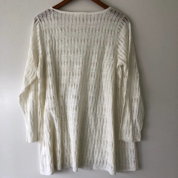 Eileen Fisher Linen Sweater Knit Top Ivory White Crochet Flowy Petite Large - Picture 4 of 5